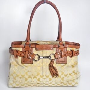Coach Y2K Hampton Signature Yellow Braided Leather Vintage Tote Bag #F13068